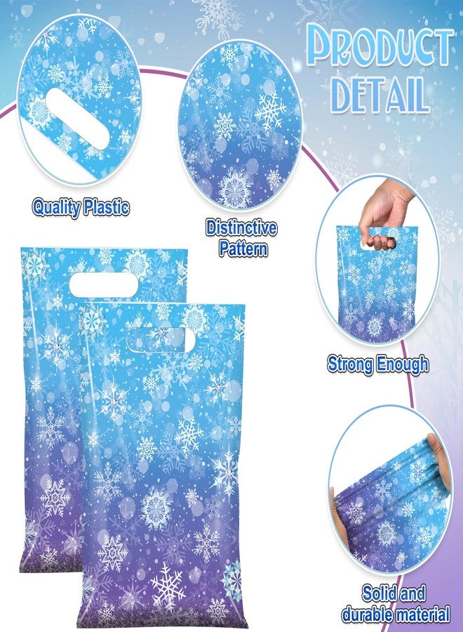 Pascliyna 50 Pcs Winter Snowflake Party Favor Bags, Blue and Purple Snowflake Goodie Bags Bulk with Handles, Holiday Plastic Gift Candy Bag for Birthday Christmas Winter Wonderland Party Supplies - Image 3